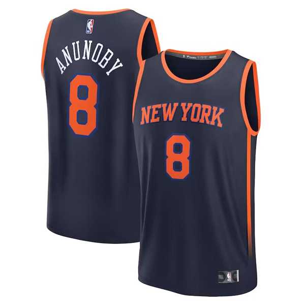 Men%27s New York Knicks #8 OG Anunoby Navy Statement Edition Stitched Basketball Jersey Dzhi->new orleans pelicans->NBA Jersey